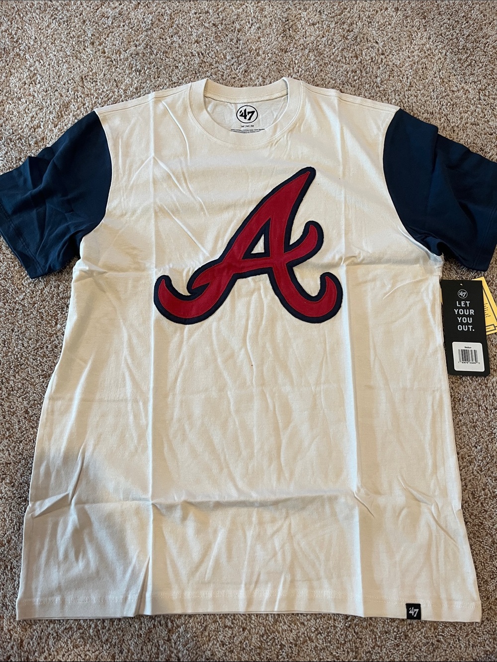 47 Atlanta Braves White Tee with Navy Sleeves and Red Logo